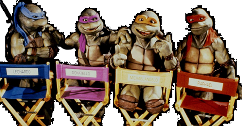 the teenage mutant ninja turtles sitting in chairs and facing the camera